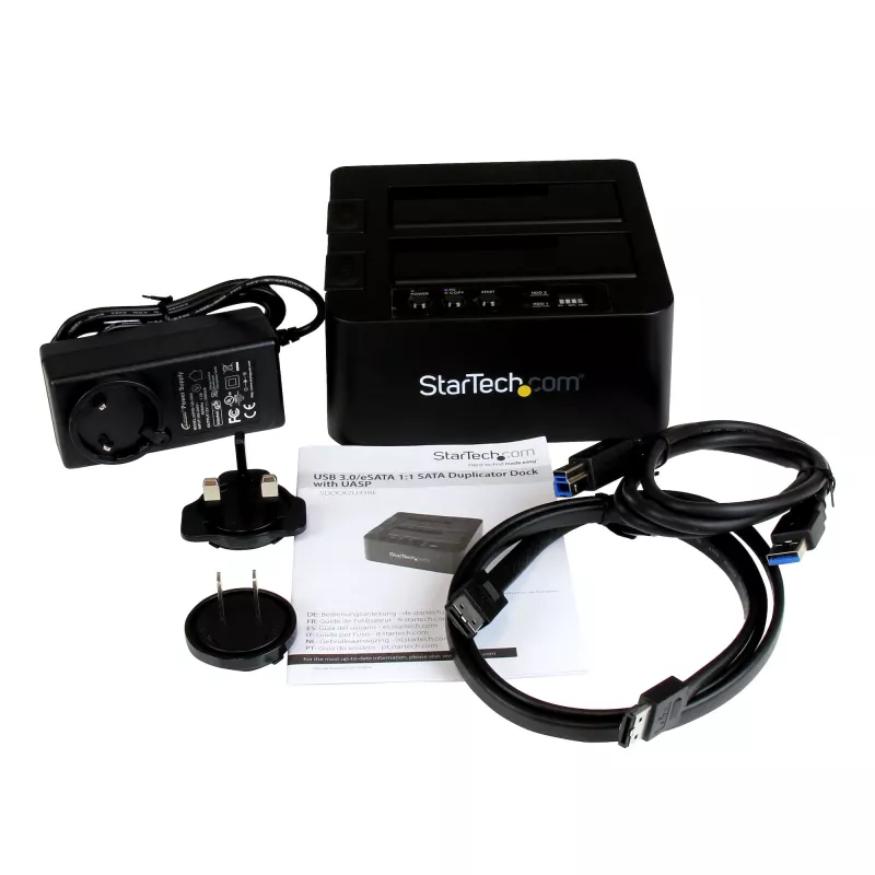 StarTech.com Divu nodalījumu cietā diska dublikators, autonoms USB 3.0 (5 Gbps) / eSATA uz 2.5/3.5 collu SATA III HDD/SSD klonētājs/kopētājs, cietā diska dokstacija, cietā diska klonētājs