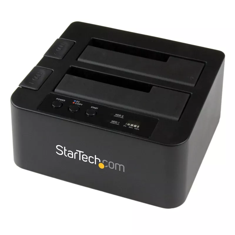 StarTech.com Divu nodalījumu cietā diska dublikators, autonoms USB 3.0 (5 Gbps) / eSATA uz 2.5/3.5 collu SATA III HDD/SSD klonētājs/kopētājs, cietā diska dokstacija, cietā diska klonētājs