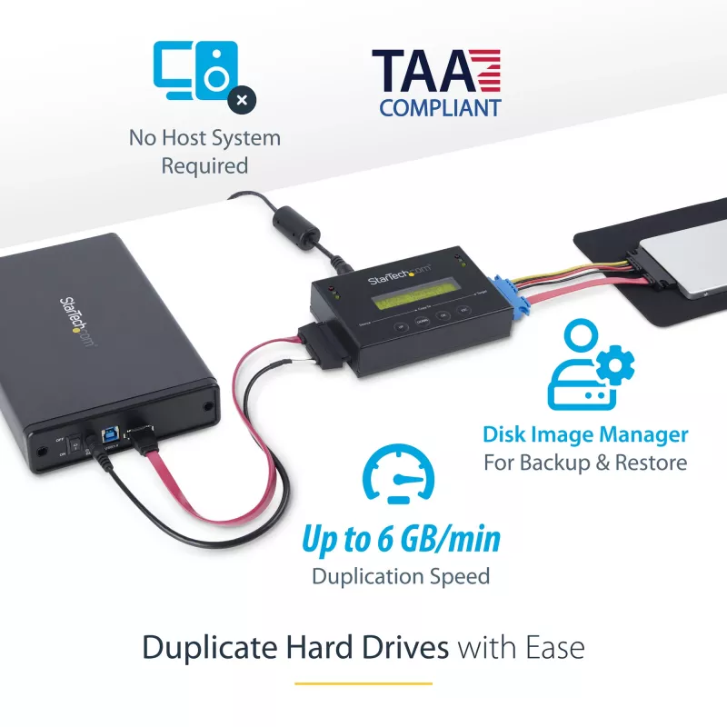 StarTech.com SATDUP11IMG — 1:1 autonomais cietā diska klonētājs ar diska attēlu pārvaldnieku, SATA HDD/SSD klonēšana bez datora