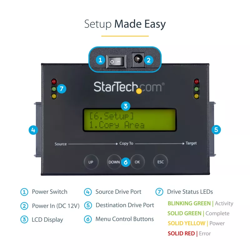 StarTech.com SATDUP11IMG — 1:1 autonomais cietā diska klonētājs ar diska attēlu pārvaldnieku, SATA HDD/SSD klonēšana bez datora