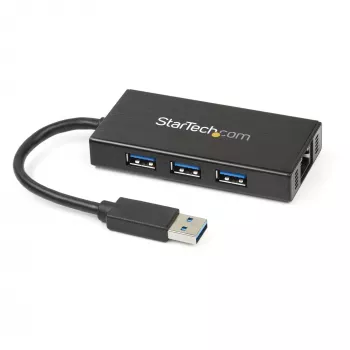 StarTech.com 3 portu pārnēsājams USB 3.0 centrmezgls ar Gigabit Ethernet - alumīnija korpuss un iebūvēts kabelis