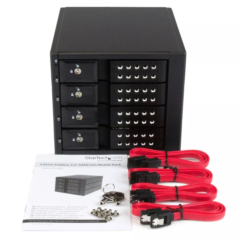 StarTech.com 4 slotu alumīnija bezpaliktņu karstās maiņas mobilais statīvs 3.5 collu SAS II/SATA III - 6 Gbps cietajiem diskiem