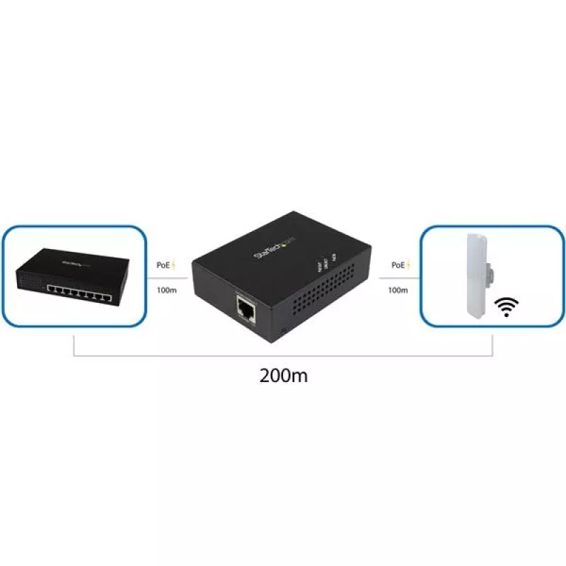 StarTech.com 1-Port Gigabit PoE+ pagarinātājs - 802.3at un 802.3af - 100 m (330 pēdas)