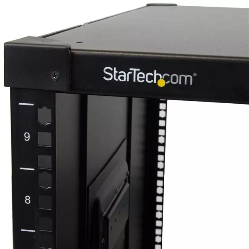 StarTech.com 4-Post 9U Mobilais atvērtā rāmja serveru statīvs, četru stabu tīkla statīvs ar riteņiem, 19 collu ritošais statīvs mājas/biroja šaurām telpām, mazs datu statīvs datoru/AV/IT aprīkojumam - TAA atbilstīgs