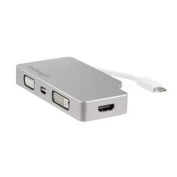 StarTech.com USB-C daudzportu video adapteris ar HDMI, VGA, Mini DisplayPort vai DVI - USB Type-C monitora adapteris uz HDMI 1.4 vai mDP 1.2 (4K) - VGA vai DVI (1080p) - Sudraba alumīnijs