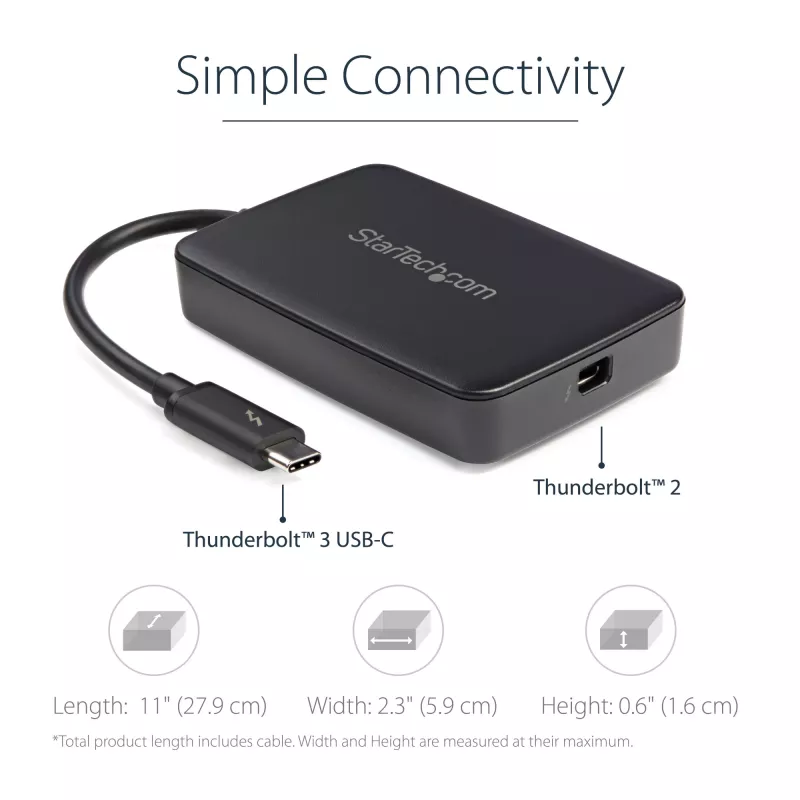 StarTech.com Thunderbolt 3 uz Thunderbolt 2 adapteris - TB3 klēpjdatoram pie TB2 displejiem un ierīcēm - Thunderbolt 2 20Gbps vai Thunderbolt 1 10Gbps pārveidotājs - Thunderbolt 3 sertificēts - Windows/Mac