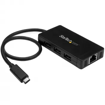 StarTech.com 3 portu USB 3.0 centrmezgls ar Gigabit Ethernet – USB-C – iekļauts barošanas adapteris