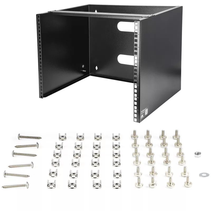StarTech.com 8U sienas stiprinājuma tīkla statīvs - 14 collu dziļš (zema profila) - 19 collu sadales paneļa kronšteins seklajiem serveriem un IT iekārtām, tīkla slēdžiem - 80 mārciņu/36 kg svara ietilpība, melns