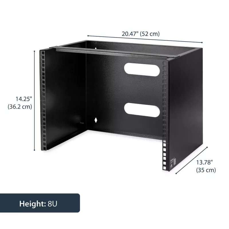 StarTech.com 8U sienas stiprinājuma tīkla statīvs - 14 collu dziļš (zema profila) - 19 collu sadales paneļa kronšteins seklajiem serveriem un IT iekārtām, tīkla slēdžiem - 80 mārciņu/36 kg svara ietilpība, melns