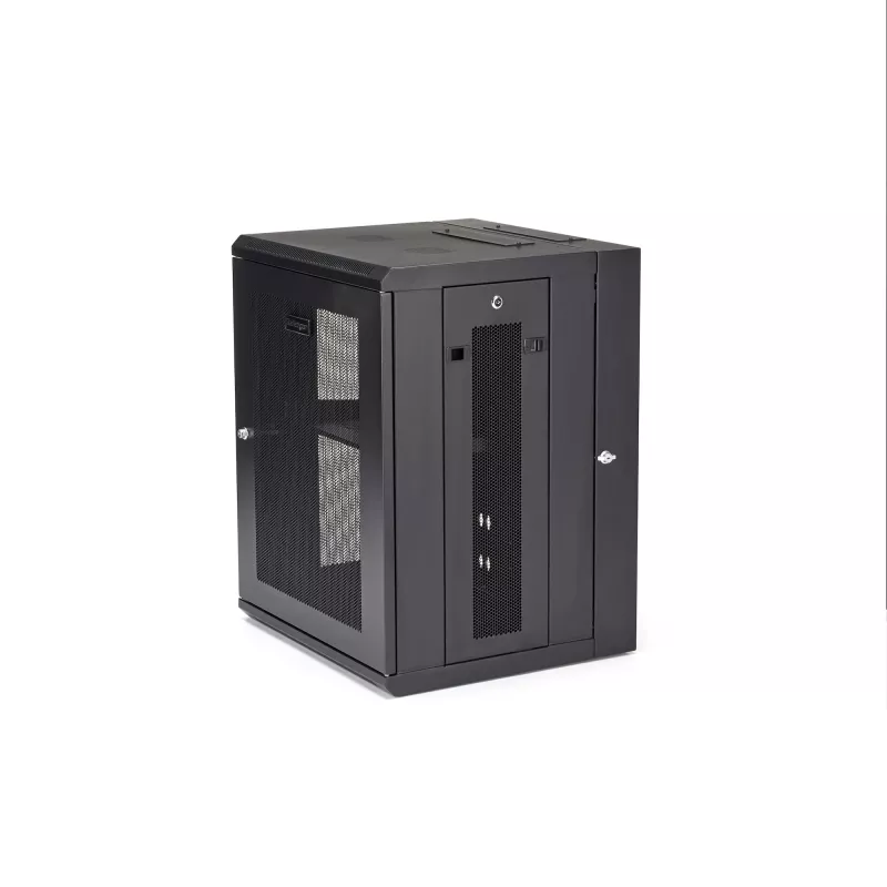 StarTech.com 4-Post 15U sienas tīkla skapis ar 1U plauktu, 19 collu eņģes sienas servera statīvs datu/AV/elektronikas/datoru aprīkojumam, elastīgs ventilējams skapis