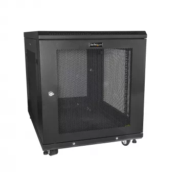 StarTech.com 4-Post 12U Server Rack Cabinet, Aizslēdzams 19 collu datu skapis datoru/AV/IT aprīkojumam, biroja/mājas tīkla skapis ar riteņiem un regulējamām montāžas sliedēm