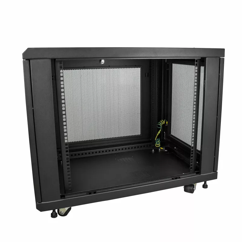 StarTech.com 4-Post 12U Server Rack Cabinet, Aizslēdzams 19 collu datu skapis datoru/AV/IT aprīkojumam, biroja/mājas tīkla skapis ar riteņiem un regulējamām montāžas sliedēm