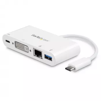 StarTech.com USB-C daudzportu adapteris - USB-C uz DVI-D video adapteris ar 60W strāvas padevi, GbE, USB-A - pārnēsājams USB Type-C/Thunderbolt 3 mini klēpjdatora doks