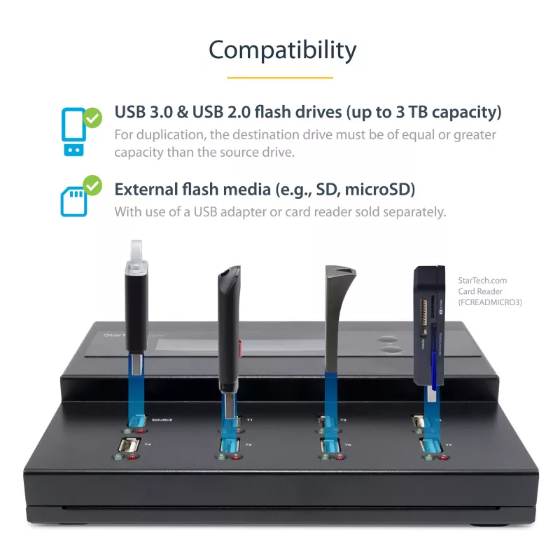 StarTech.com USB zibatmiņu dublikators un dzēsējs 1:7, 1.5 GB/min, LCD