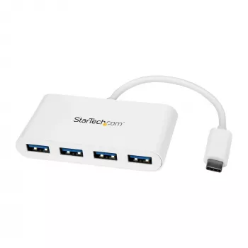 StarTech.com 4 portu USB-C centrmezgls ar 4x USB-A pieslēgvietām (USB 3.0 SuperSpeed 5Gbps) – USB kopnes barots – pārnēsājams/klēpjdatora USB-C uz USB-A adaptera centrmezgls – USB 3.2 Gen 1 Type-C centrmezgls – balts
