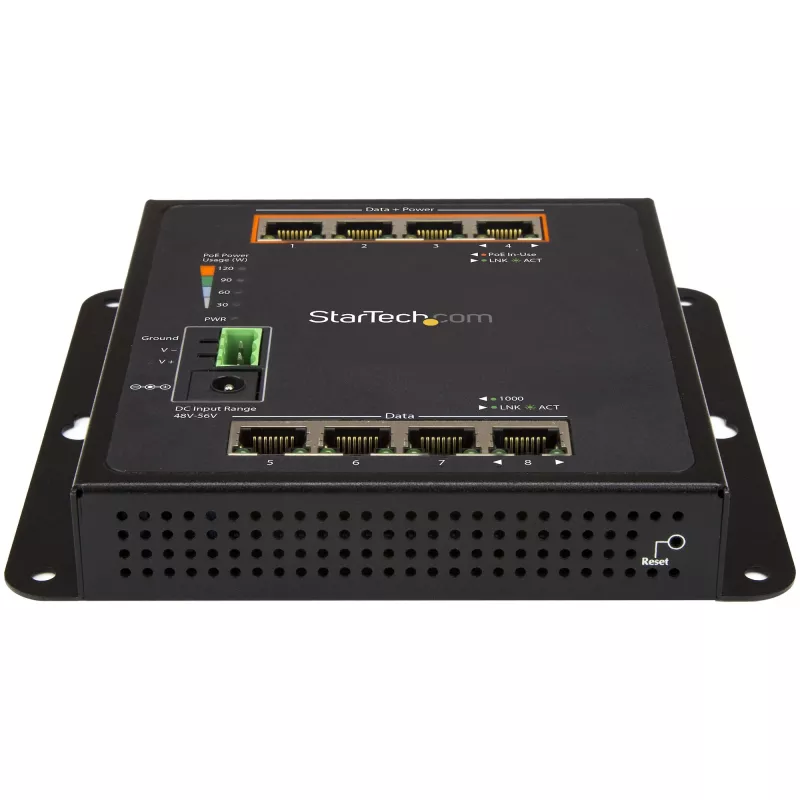 StarTech.com Industriālais 8 Portu Gigabit PoE Slēdzis - 4 x PoE+ 30W - Jaudīgs Tīkla Slēdzis - Rūdīts L2 Pārvaldāms Slēdzis IP30/-40°C līdz +75°C - TAA