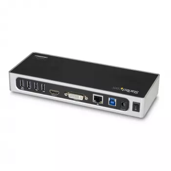 StarTech.com USB 3.0 Docking Station - Divu monitoru klēpjdatora dokstacija ar HDMI un DVI/VGA video - 6 portu USB 3.1 Gen 1 5Gbps centrmezgls, GbE, audio - universāls Type-A doks - Windows un Mac