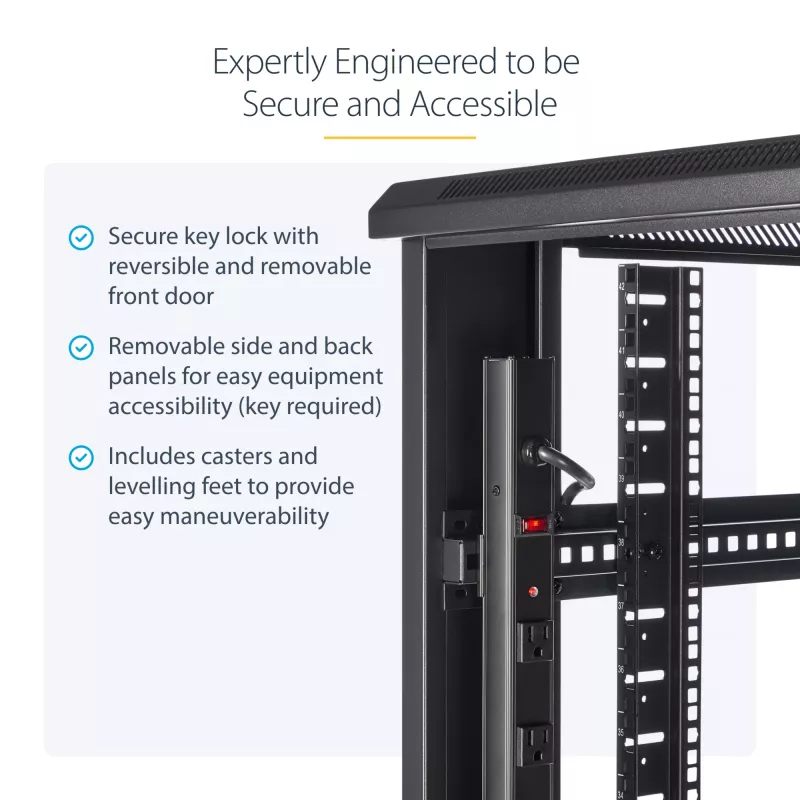 StarTech.com 4-Post 42U Serveru Rack Skapis, 19 collu Datu Rack Skapis Datoru / AV / IT Iekārtu Montāžai, Serveru Rack Korpuss ar Ritenīšiem, Pilna Izmēra Industriālā Tīkla Uzglabāšana