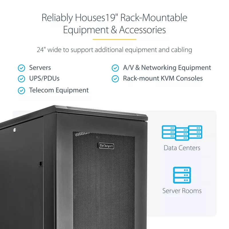 StarTech.com 4-Post 42U Serveru Rack Skapis, 19 collu Datu Rack Skapis Datoru / AV / IT Iekārtu Montāžai, Serveru Rack Korpuss ar Ritenīšiem, Pilna Izmēra Industriālā Tīkla Uzglabāšana