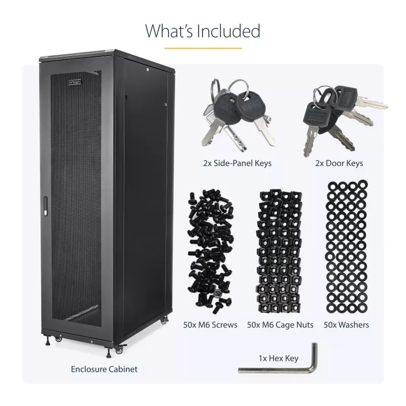 StarTech.com 4-Post 42U Serveru Rack Skapis, 19 collu Datu Rack Skapis Datoru / AV / IT Iekārtu Montāžai, Serveru Rack Korpuss ar Ritenīšiem, Pilna Izmēra Industriālā Tīkla Uzglabāšana