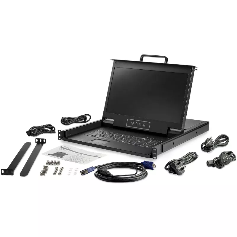 StarTech.com 1U LCD KVM konsole ar 17,3 collu HD monitoru, VGA, USB, 1920x1080, iekšējais tastatūras un skārienpaliktņa bloks
