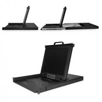 StarTech.com 8 Portu Rackmontāžas KVM Konsole ar 6 pēdu Kabeļiem - Integrēts KVM Slēdzis ar 17 collu LCD Monitoru - Pilnvērtīga 1U LCD KVM Atvilktne - OSD KVM - Izturīgs 50 000 MTBF - USB + VGA Atbalsts