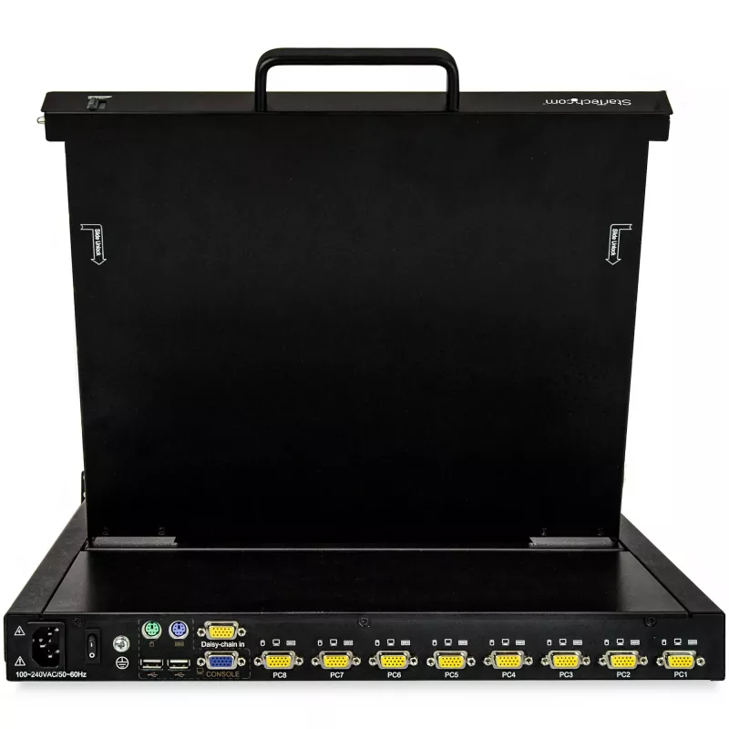 StarTech.com 8 Portu Rackmontāžas KVM Konsole ar 6 pēdu Kabeļiem - Integrēts KVM Slēdzis ar 17 collu LCD Monitoru - Pilnvērtīga 1U LCD KVM Atvilktne - OSD KVM - Izturīgs 50 000 MTBF - USB + VGA Atbalsts