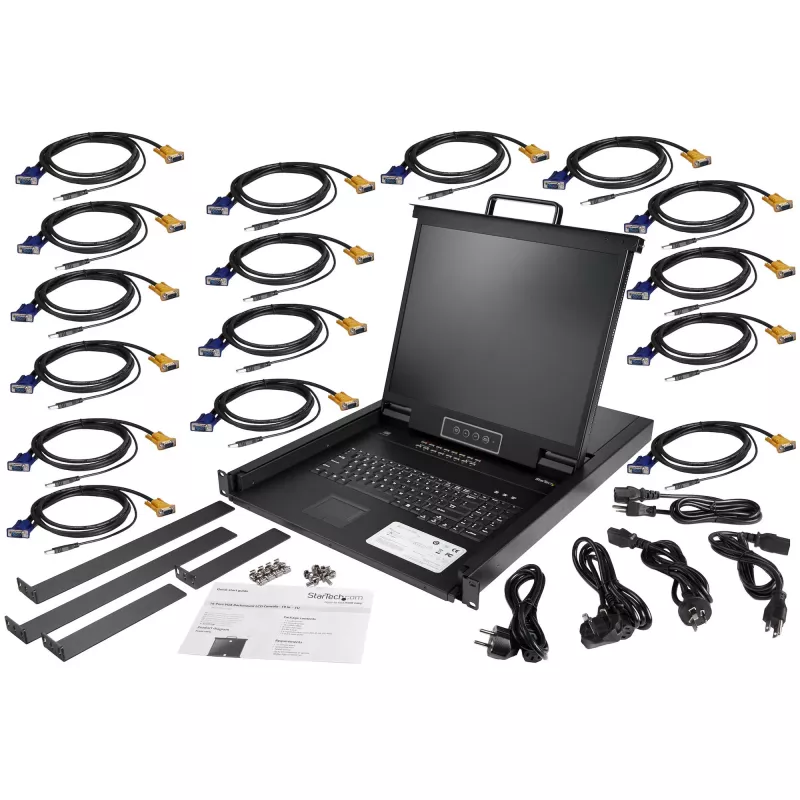 StarTech.com 16 Portu KVM Konsole ar 19 inch LCD Monitoru - 1U Rack Slīdnis ar USB+VGA