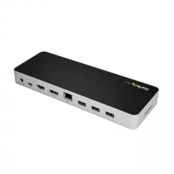 StarTech.com USB-C dokstacija - Divi monitori HDMI un DisplayPort 4K 30Hz - USB Type-C klēpjdatora dokstacija ar 60W barošanu, SD, 4-portu USB-A 3.0 centrmezgls, GbE, Audio - saderīga ar Thunderbolt 3