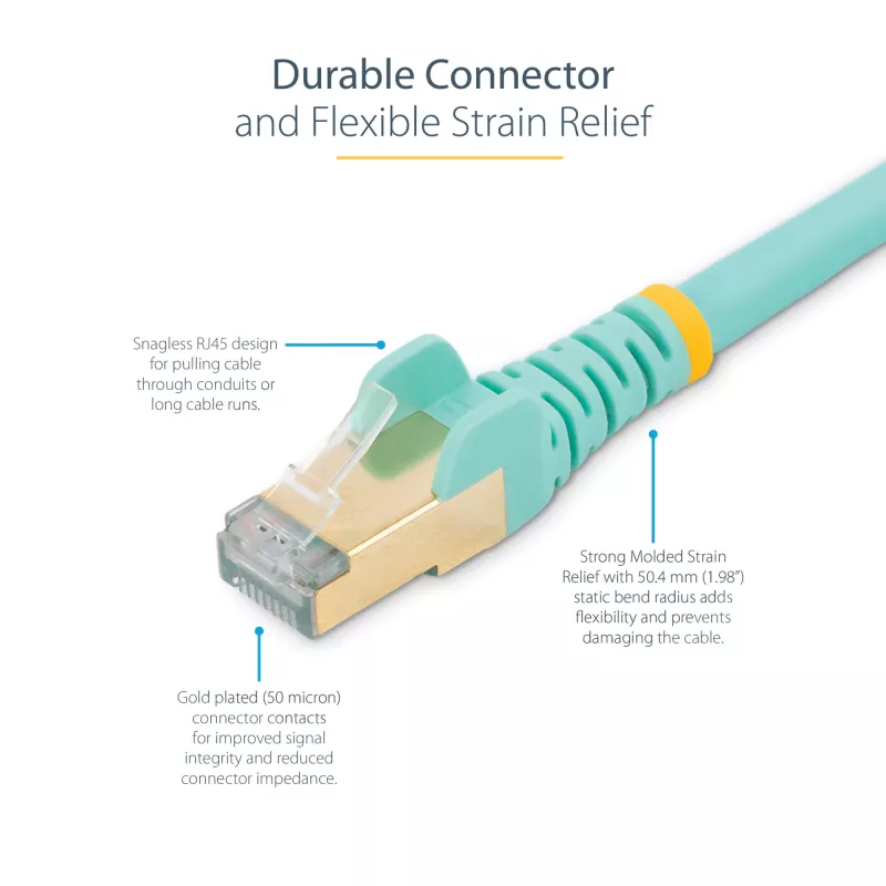 StarTech.com 2m CAT6a Ethernet kabelis - 10 Gigabit ekranēts RJ45 100W PoE pagarinātājs - 10GbE STP tīkla kabelis ar sprieguma atslogotāju - Aqua individuāli testēts / vadi UL sertificēti / TIA