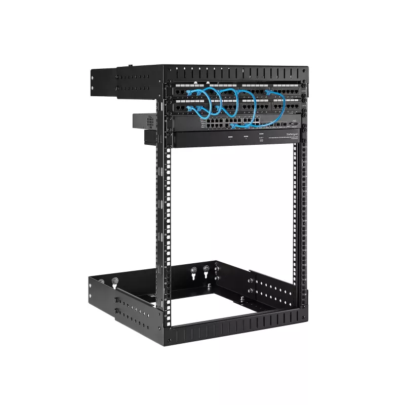 StarTech.com 15U 19 collu sienas montāžas tīkla statīvs - regulējams dziļums 12-20 collas, 2 statņu atvērtais rāmis serveru telpai AV/datu/IT komunikāciju/datoru aprīkojumam/komutatoram ar būrspriegotājuzgriežņiem un skrūvēm