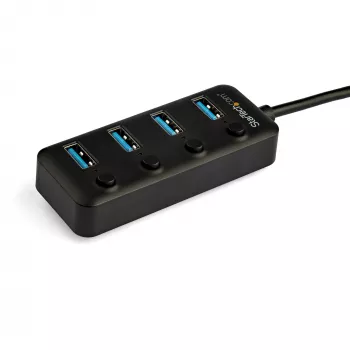 StarTech.com 4 Portu USB-C Hubs — USB-C uz 4x USB 3.0 Type-A ar individuāliem ieslēgšanas/izslēgšanas slēdžiem — SuperSpeed 5Gbps USB 3.1/3.2 Gen 1 — barošana no USB — pārnēsājams — 25cm pievienots kabelis