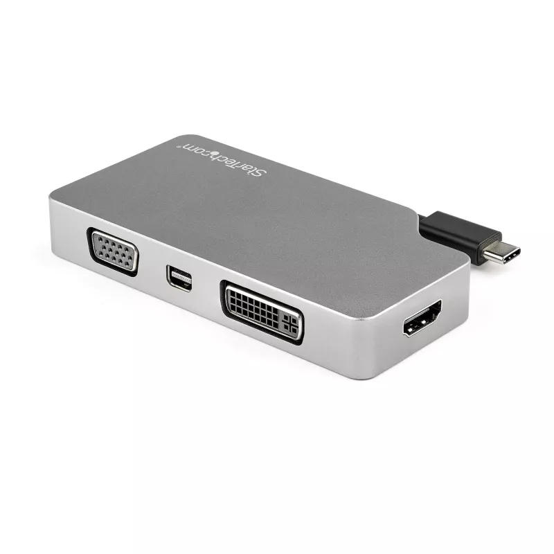 StarTech.com USB-C daudzportu video adapteris ar HDMI, VGA, Mini DisplayPort vai DVI - USB Type-C monitora adapteris uz HDMI 2.0 vai mDP 1.2 (4K 60Hz) - VGA vai DVI (1080p) - Kosmosa pelēks alumīnijs