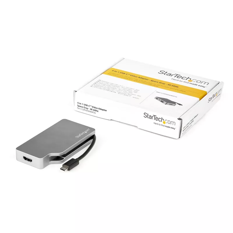StarTech.com USB-C daudzportu video adapteris ar HDMI, VGA, Mini DisplayPort vai DVI - USB Type-C monitora adapteris uz HDMI 2.0 vai mDP 1.2 (4K 60Hz) - VGA vai DVI (1080p) - Kosmosa pelēks alumīnijs