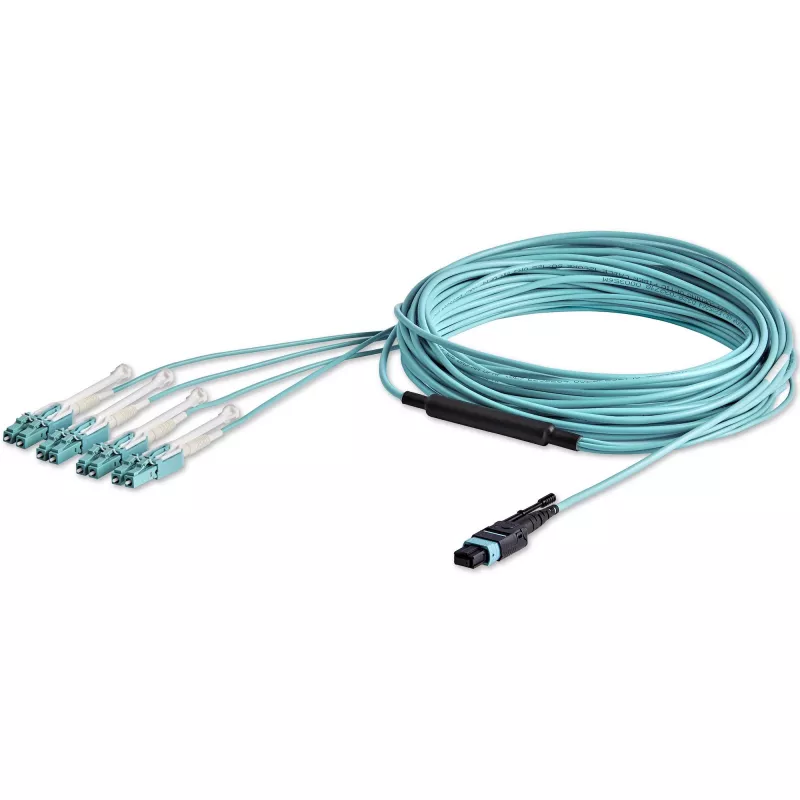 StarTech.com 10m MTP(F)/PC uz 4x LC/PC Dupleksa sadales OM3 daudzmodu optiskā šķiedra, OFNP plēnuma kabelis, 40G tīkliem, zems ievietošanas zudums