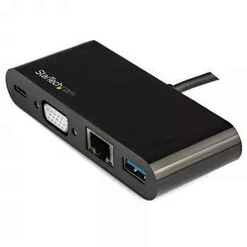 StarTech.com USB-C daudzportu adapteris - Mini USB-C dokstacija ar VGA 1080p video, 60W barošanas caurlaidi, USB 3.1 Gen 1 Type-A 5Gbps, Gigabit Ethernet