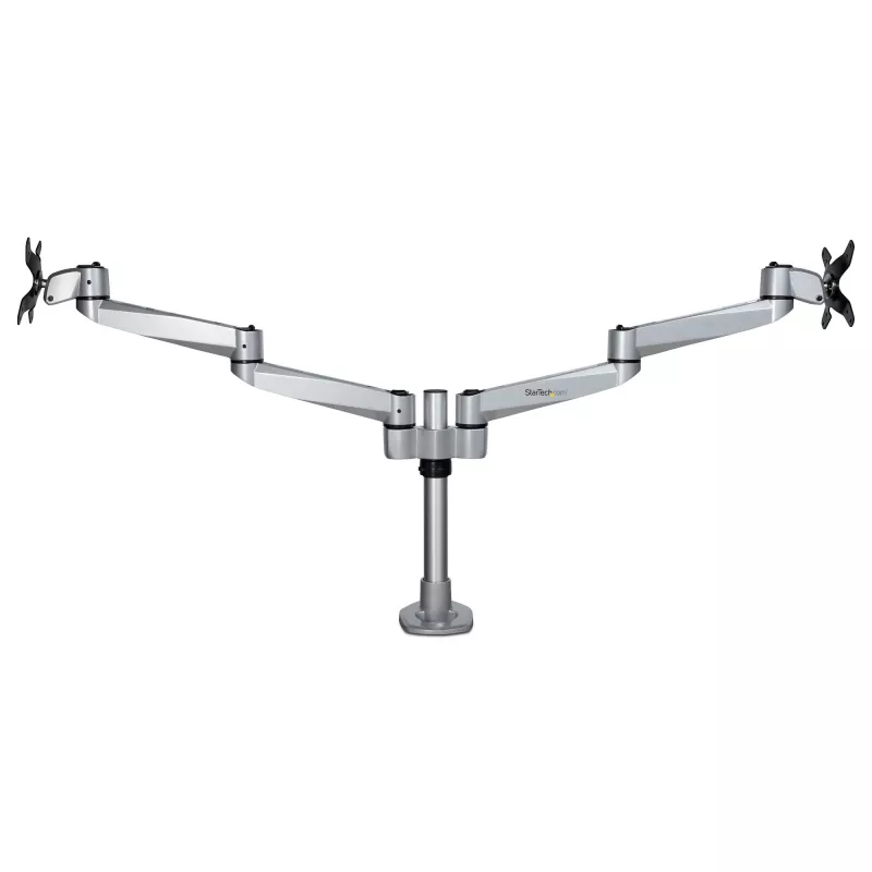 StarTech.com Divu Monitoru Piestiprināšanas Kronšteins - Premium Artikulējošs Monitora Kronšteins - līdz 30 collu VESA Displejiem - Augstuma Regulējams - Rotācija/Sasvēršana/Pagriešana - Skava/Caurums - Sudrabs