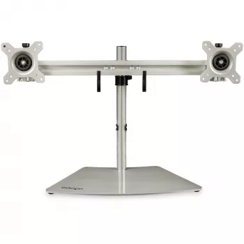 StarTech.com Divu Monitoru Statīvs - Ergonomisks Brīvi Stāvošs Galda Statīvs Diviem 24 collu VESA Monitoriem - Sinhronizēts Augstuma Regulējums - Dubultā Staba Montāža - Sudrabs