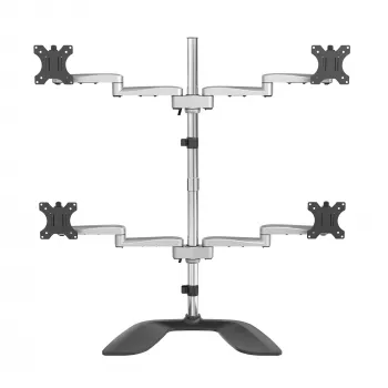 StarTech.com četru monitoru galda statīvs - ergonomiska VESA 4 monitoru roka (2x2) līdz 32 collām - brīvi stāvošs artikulējošs universāls staba stiprinājums - augstuma regulēšana/slīpums/griešanās/rotācija - sudraba