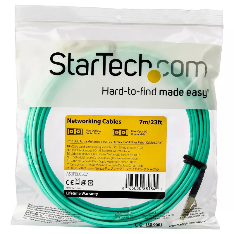 StarTech.com 7m LC/UPC-LC/UPC OM3 daudzmodu optiskās šķiedras kabelis, pilns duplekss 50/125µm, 100G, zems ievietošanas zudums, LSZH