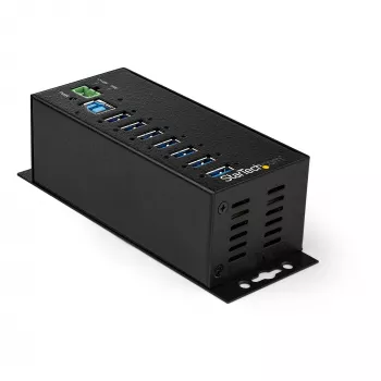 StarTech.com 7-Portu USB 3.0 Centrmezgls ar Barošanas Bloku - Metāla Rūpnieciskais USB-A Centrmezgls ar ESD un 350W Pārsprieguma Aizsardzību - DIN/Siena/Galda Montējams - Ātrdarbīgs USB 3.2 Gen 1 (5Gbps) Centrmezgls - TAA