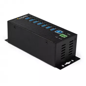 StarTech.com 7-Portu USB 3.0 Centrmezgls ar Barošanas Bloku - Metāla Rūpnieciskais USB-A Centrmezgls ar ESD un 350W Pārsprieguma Aizsardzību - DIN/Siena/Galda Montējams - Ātrdarbīgs USB 3.2 Gen 1 (5Gbps) Centrmezgls - TAA