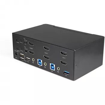 StarTech.com 2 Portu Divu Monitoru HDMI KVM Slēdzis - 4K 60Hz Ultra HD HDR - Galda 4K HDMI 2.0 KVM Slēdzis ar 2 Portu USB 3.0 Hub (5Gbps) un 4x USB 2.0 HID, Audio - Karstā taustiņa pārslēgšana - TAA