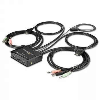 StarTech.com 2 Portu HDMI KVM Slēdzis - 4K 60Hz - Kompakts Divu Portu UHD/Ultra HD USB Galda KVM Slēdzis ar Integrētiem 1,2m Kabeļiem un Audio - Barošana no USB un Tālvadības Slēdzis - MacBook ThinkPad