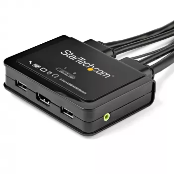 StarTech.com 2 Portu HDMI KVM Slēdzis - 4K 60Hz - Kompakts Divu Portu UHD/Ultra HD USB Galda KVM Slēdzis ar Integrētiem 1,2m Kabeļiem un Audio - Barošana no USB un Tālvadības Slēdzis - MacBook ThinkPad