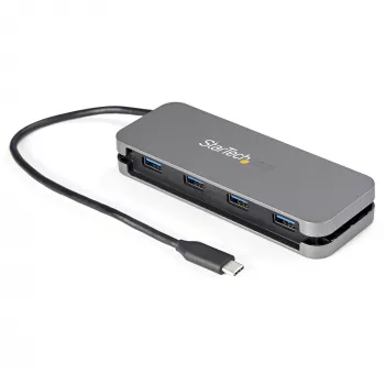 StarTech.com 4 portu USB-C centrmezgls - 4x USB-A - USB 3.2 Gen 1 (5Gbps) - barots no USB - pārnēsājams USB-C uz USB-A adapteris klēpjdatoram - 28,5 cm kabelis ar kabeļa uztīšanu