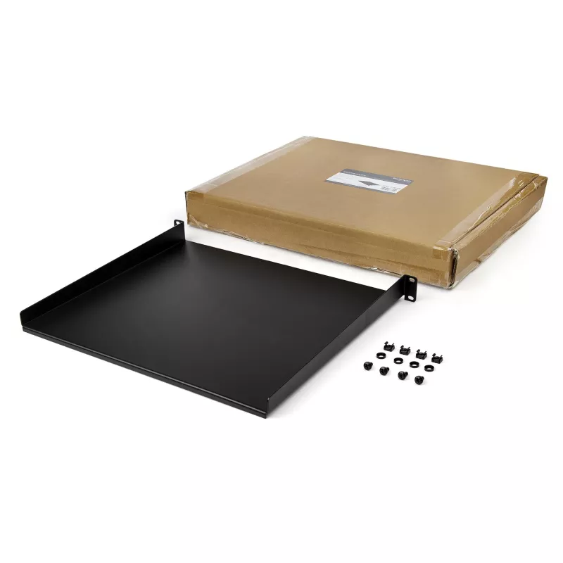 StarTech.com 1U servera plaukta kantilevera paliktnis 19 inch tīkla aprīkojuma statīvam – smagā tērauda konstrukcija, nestspēja 20 kg, 16 inch dziļš, melns