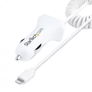 StarTech.com Auto lādētājs ar Lightning spolētu kabeli, 1m, 12W, balts, 2 USB porti