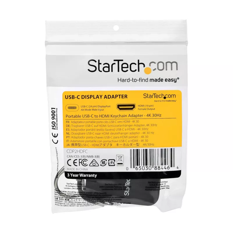 StarTech.com kompakts USB-C uz HDMI adapteris - 4K 30Hz USB Type-C uz HDMI video displeja pārveidotājs ar atslēgu gredzenu - USB-C DP Alt Mode uz HDMI monitora dongle - Thunderbolt 3 saderīgs