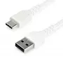 StarTech.com 1 m USB A — USB C uzlādes kabelis, izturīgs, ātra uzlāde un datu sinhronizācija, USB 2.0, TPE apvalks, aramīda šķiedra, 3 A, balts